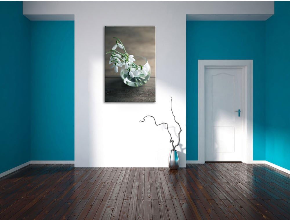 Pixxprint Schneeglöckchen in der Vase als Leinwandbild/Grösse: 100x70 / Wandbild/Kunstdruck/fertig b