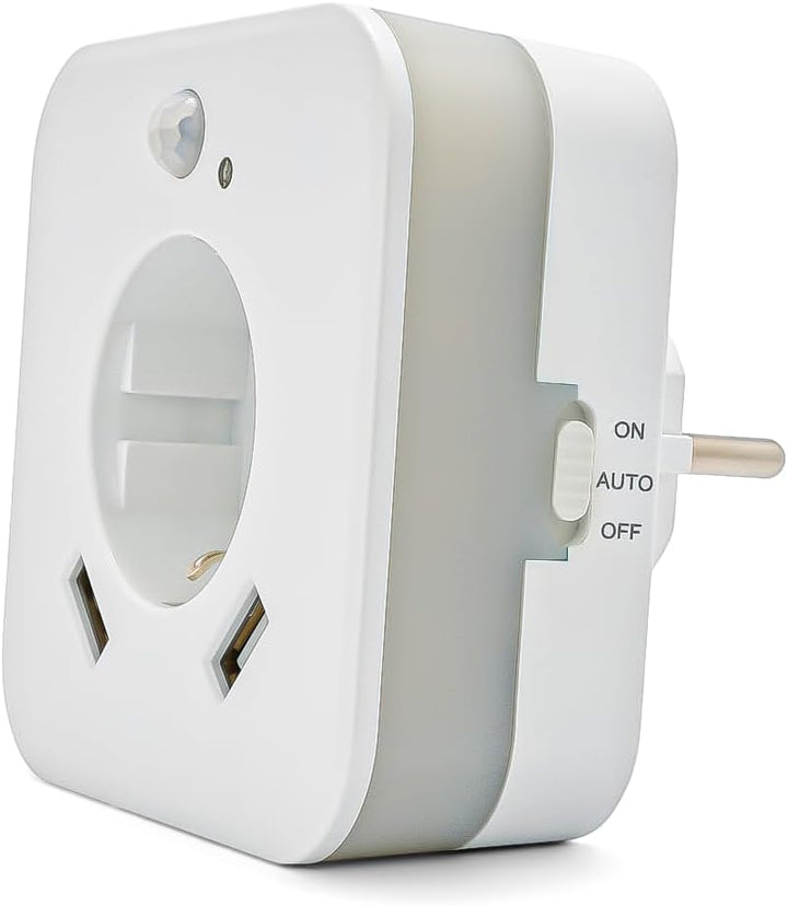 smrter LED-Nachtlicht mit Bewegungsmelder und Steckdose, 2x USB 2.4A, weiss, automatischer Lichtsens