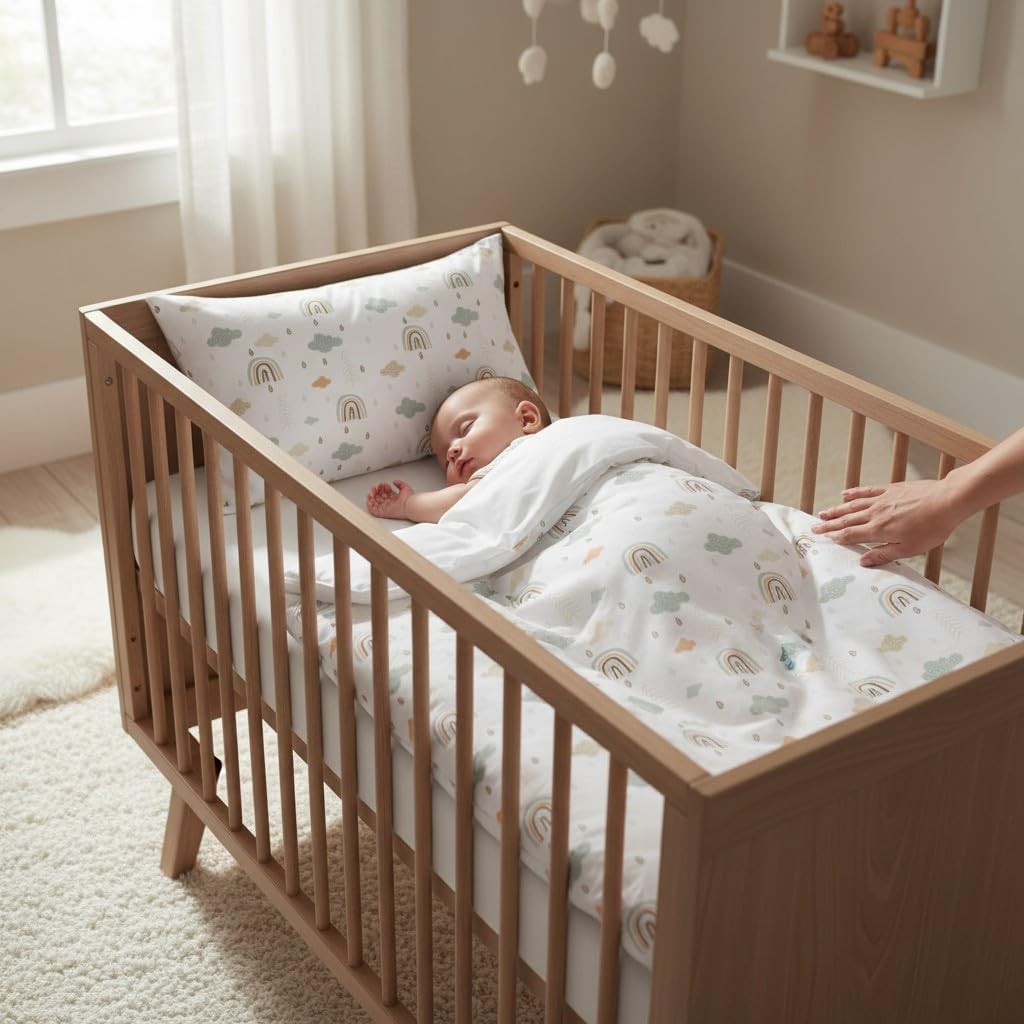 Wendbare Babybettwäsche-Sets (60 x 120 cm), 100 % Baumwolle, bestehend aus Bettbezug und Kissenbezug