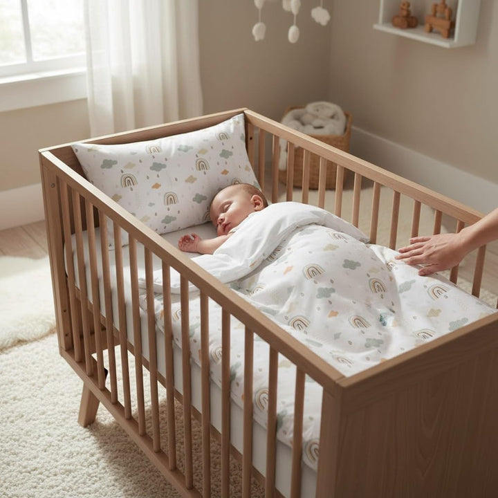 Wendbare Babybettwäsche-Sets (60 x 120 cm), 100 % Baumwolle, bestehend aus Bettbezug und Kissenbezug