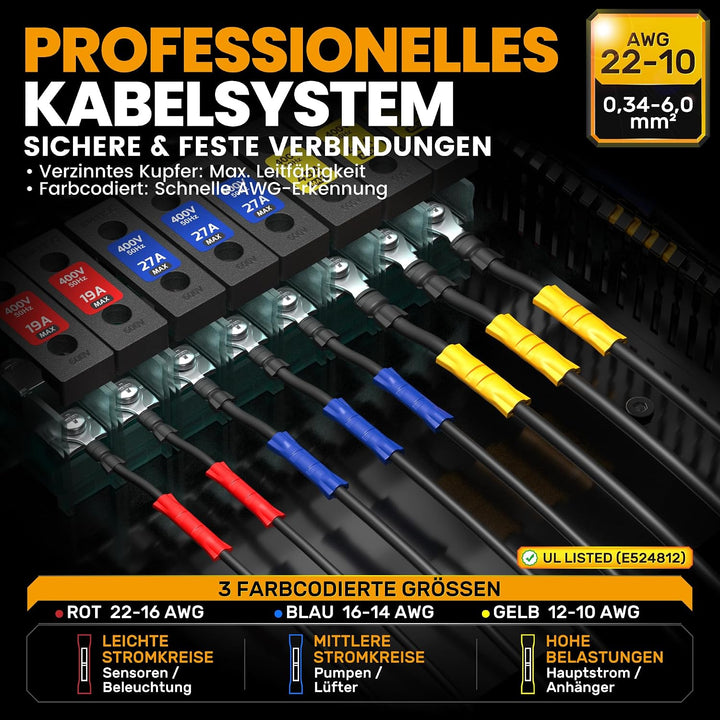 SOMELINE® Crimpzange Stossverbinder Set, 0,34-6mm² Kabelschuhzange, mit 3 Arten Isolierte Stossverbi