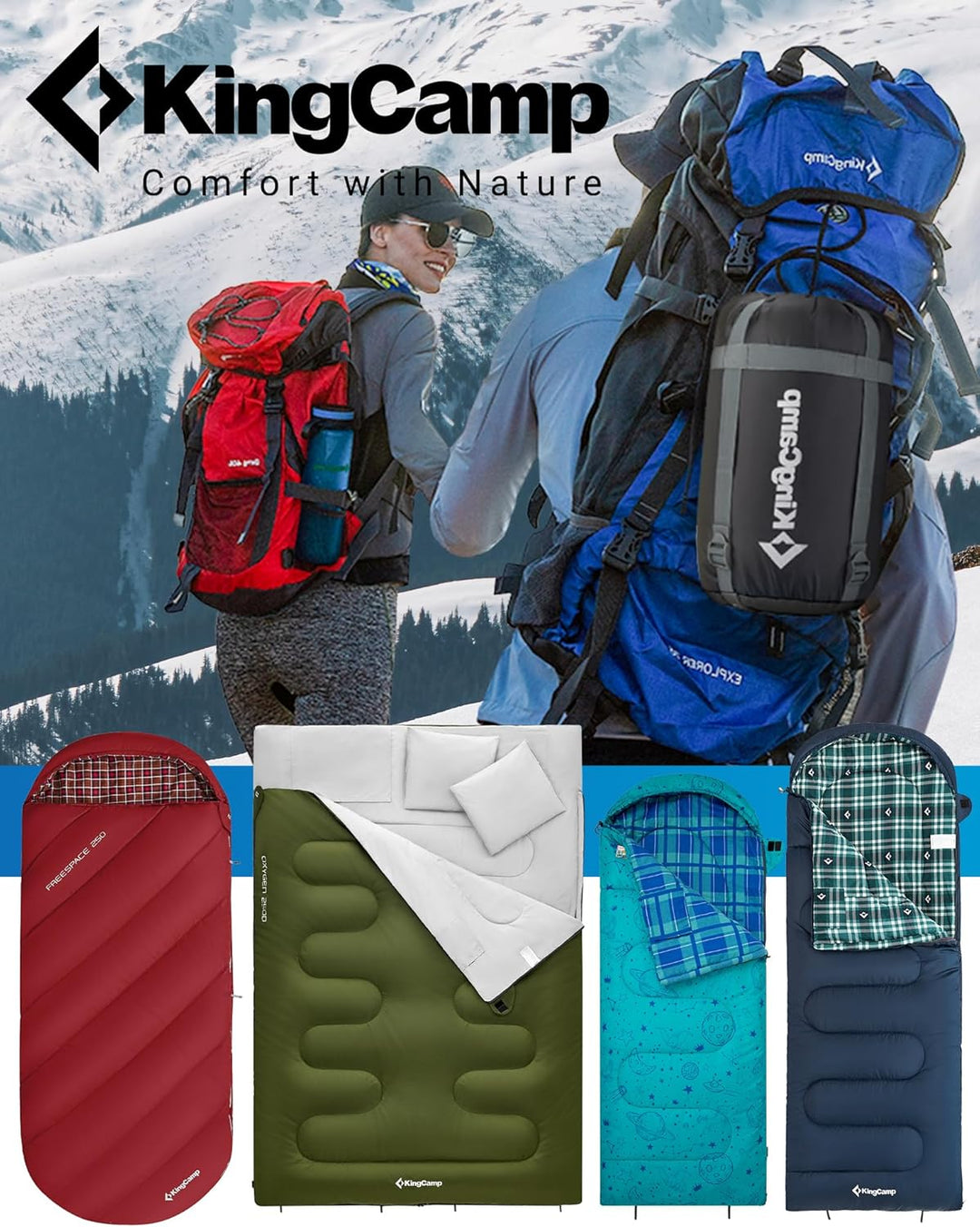 KingCamp Schlafsack für Erwachsene, kaltes Wetter & warm, XL, grosse und hohe Flanell-Schlafsäcke mi