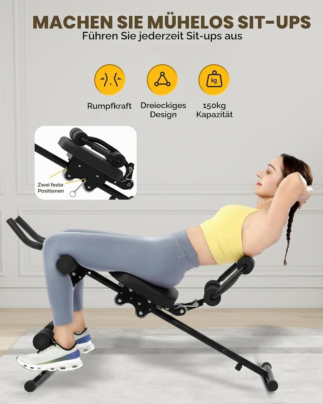 GuuG Bauchmuskeltrainer Bauchtrainer für Zuhause: Bauch Trainingsgerät Klappbar Bauchmuskeltraining
