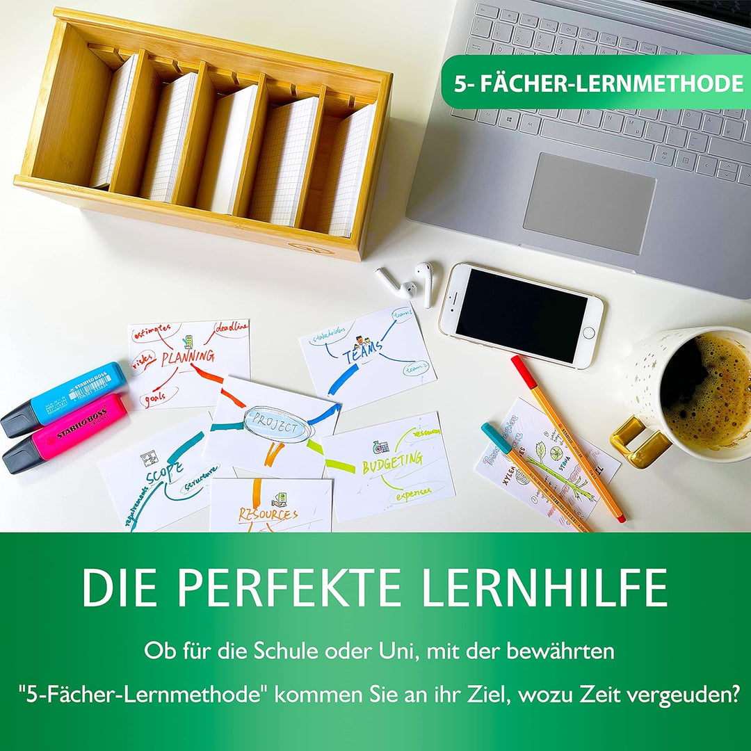 GP Get Productive Karteikasten für 1000 DIN A7 Karteikarten, inkl. 4 einstellbaren Trennbrettern der