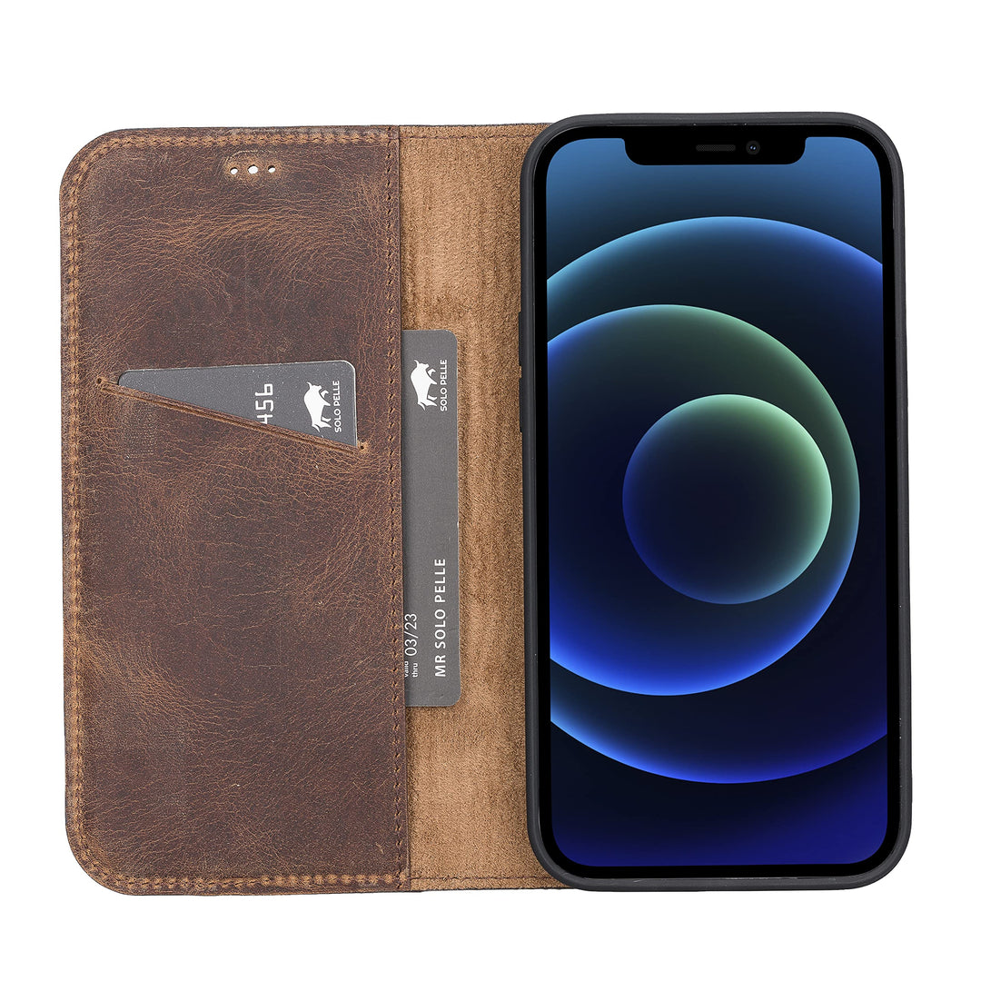 Solo Pelle aufklappbare Lederhülle kompatibel für iPhone 13 Pro in 6.1 Zoll inkl. 1 Kartenfach für d