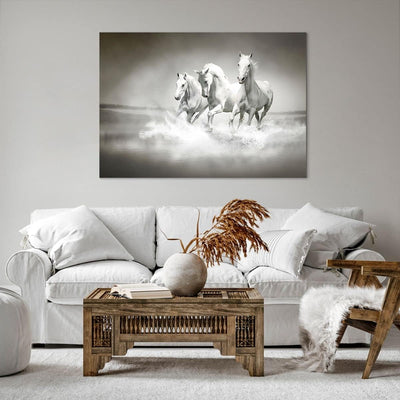 Bilder auf Leinwand 100x70cm Leinwandbild Bauernhof pferde galopp freiheit Gross Wanddeko Bild Schla