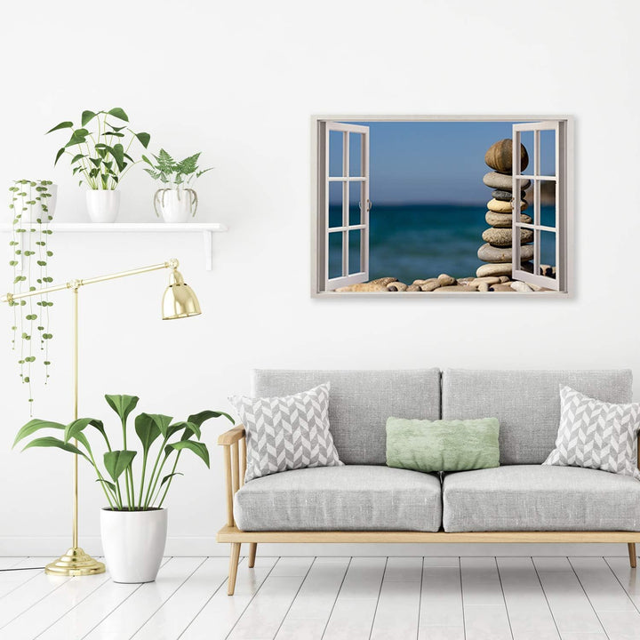Feeby Wandbild Steine Druckbild Leinwandbild 3D Illusion Blau 90x60 cm Leinwandbild 90x60 cm Blau_g,