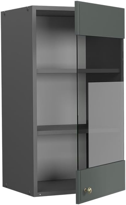 Vicco Küchenschrank Glas Fame-Line, Grün-Gold Landhaus/Anthrazit, 40 cm Grün-gold Landhaus Hängeglas