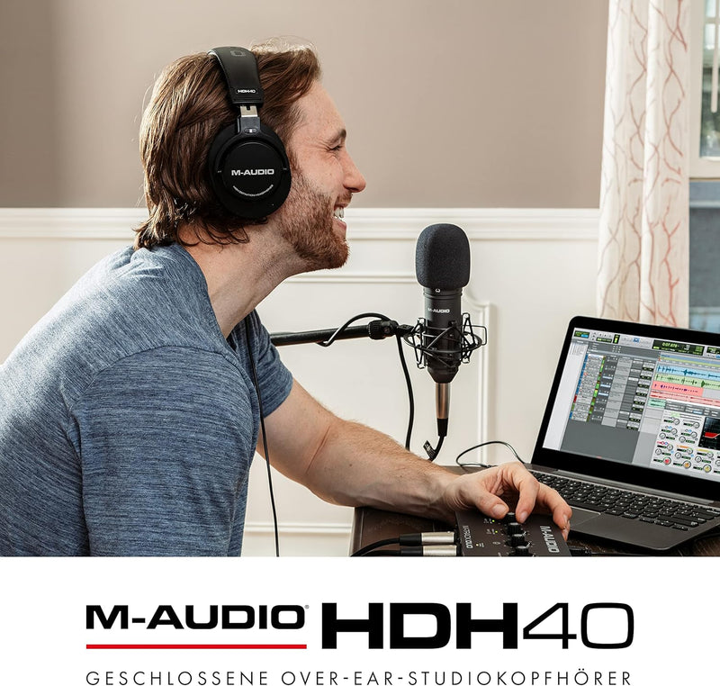 M-Audio HDH40 – Over-Ear Studiokopfhörer mit geschlossenem Design, flexiblem Bügel und 2.7m Kabel fü