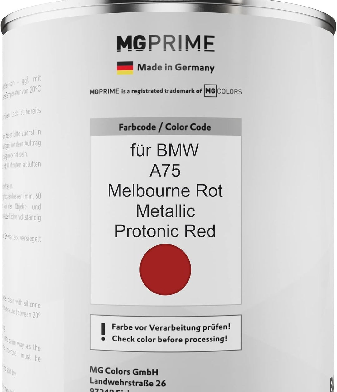 MG PRIME Autolack Dose Set für BMW A75 Melbourne Rot Metallic/Protonic Red Basislack 2K Klarlack Här