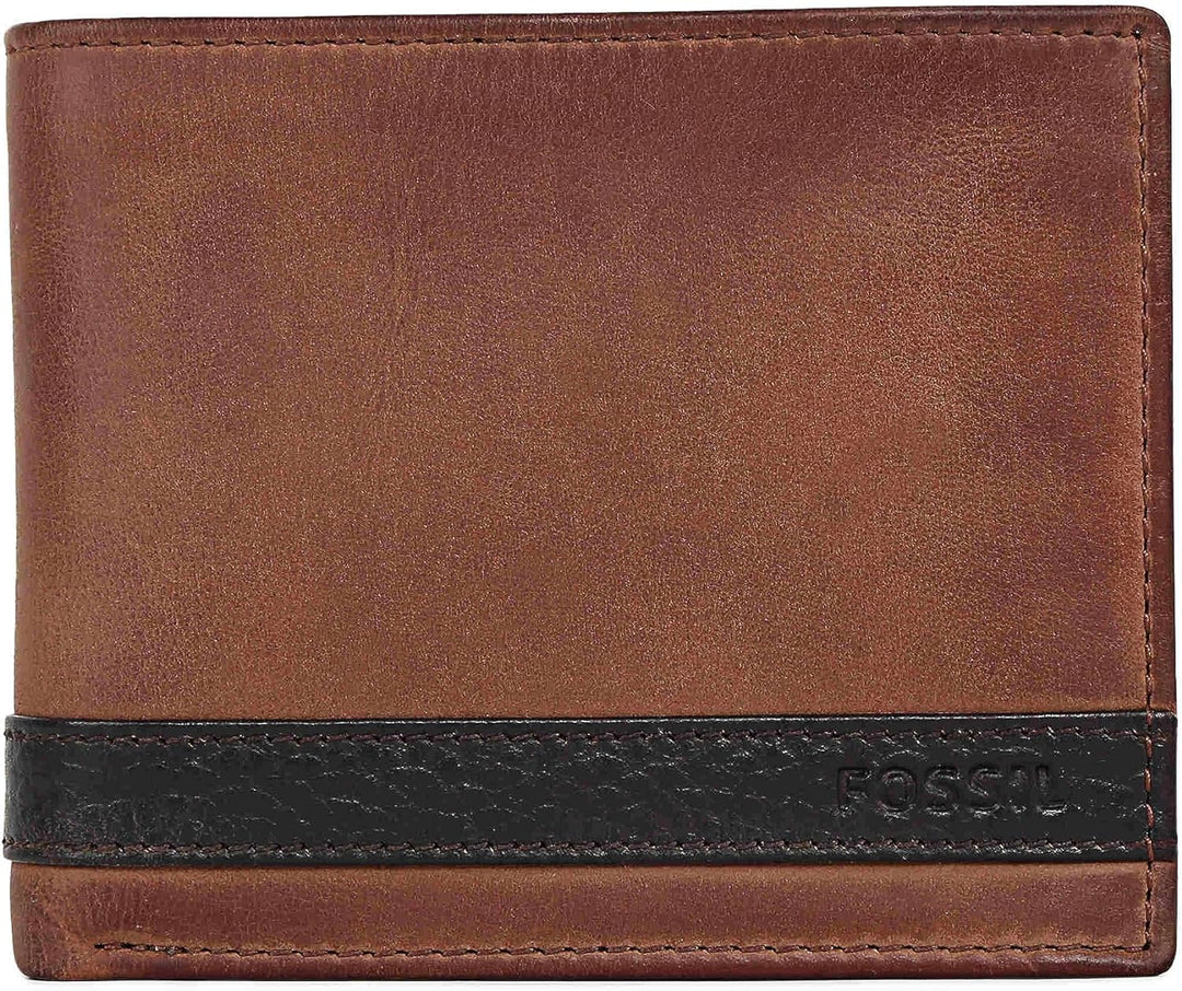 Fossil Herren Leder Bifold Geldbörse mit Münzfach für Männer Quinn Brown, Quinn Brown