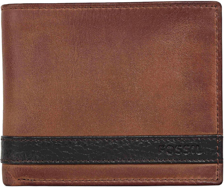 Fossil Herren Leder Bifold Geldbörse mit Münzfach für Männer Quinn Brown, Quinn Brown
