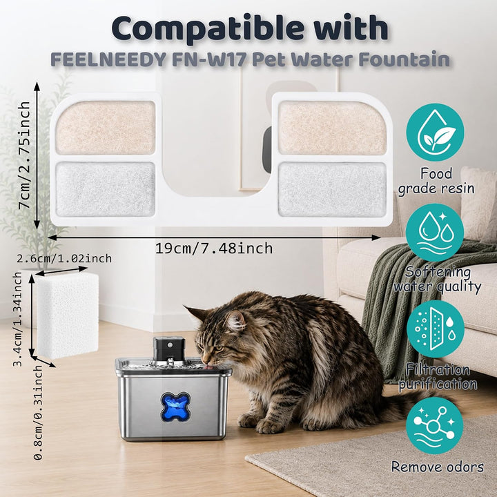 16 Stück Katzenbrunnen Filter kompatibel mit FEELNEEDY FN-W17 3,2 L, Ersatzfilter-Set inkl. 16 Aktiv