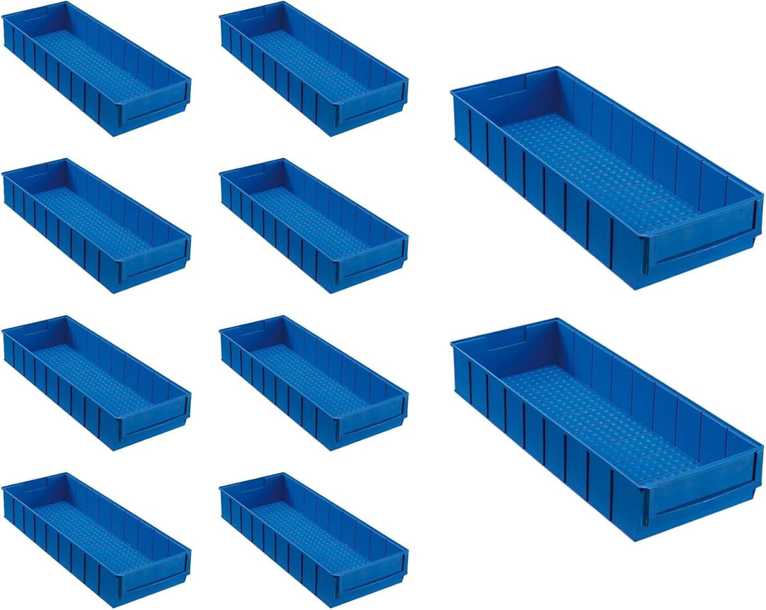 SparSet 10x Blaue Industriebox 500 B | HxBxT 8,1x18,3x50cm | 6 Liter | Sichtlagerkasten, Sortimentsk