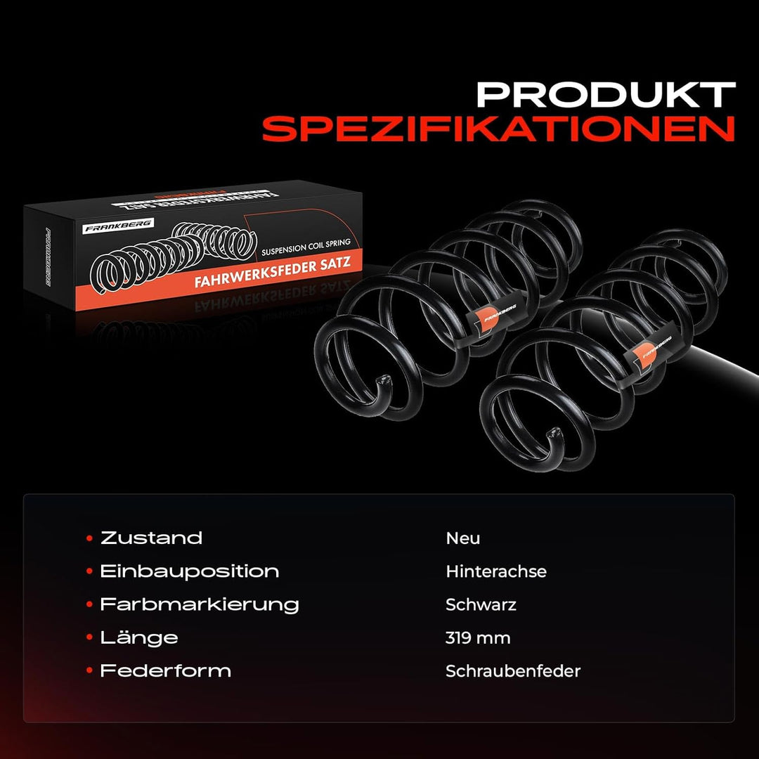 Frankberg 2x Federn Fahrwerksfeder Hinterachse Kompatibel mit Golf VII 5G1 BE1 BE2 BQ1 1.2L 1.6L Sch