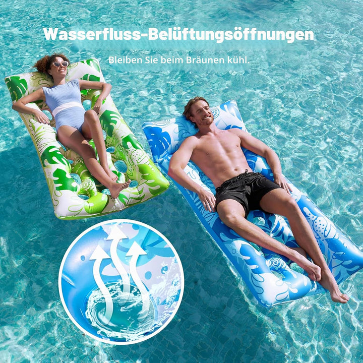 Sloosh Aufblasbare Wasser Pool Luftmatratze, 2er XL Pool Flösse, Sonnenliegebett mit Kopfstütze für