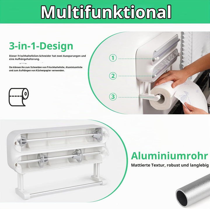 DBREAKS Wandrollenhalter Küche 3 Rollen, küchenrollenhalter magnetisch, Frischhaltefolie Schneider,