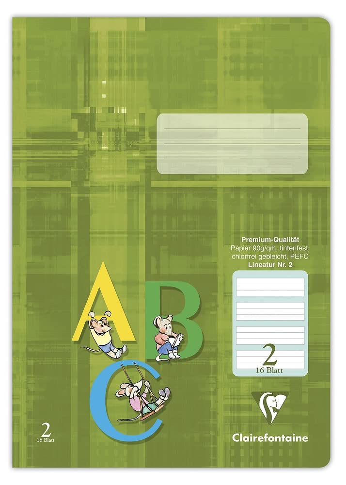 Clairefontaine 331052C - Packung mit 25 Schulheften DIN A4, 16 Blatt, 90g, grüne Lineatur 2 liniert