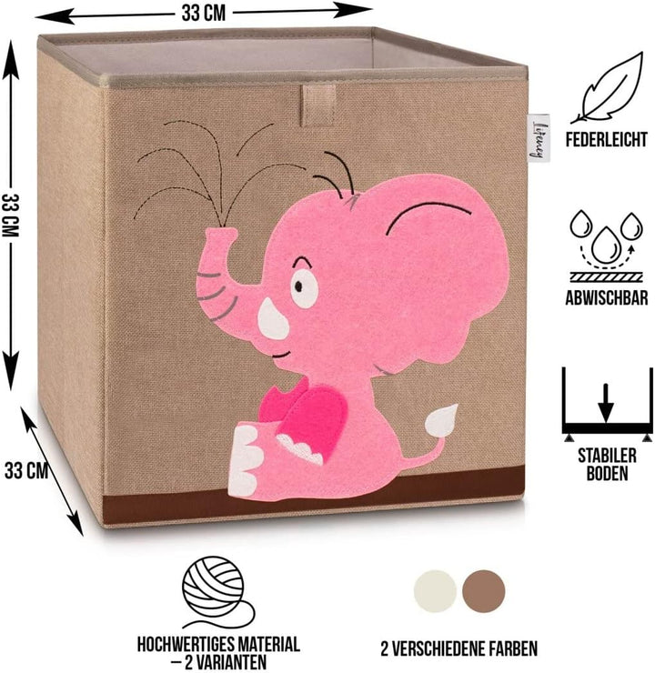 Aufbewahrungsbox Kinder mit Elefant Motiv I Spielzeugbox mit Tiermotiv passend für Würfelregale I Or