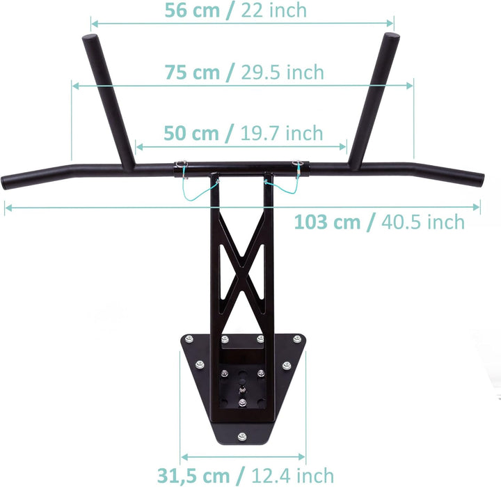 PULLUP & DIP Premium Klimmzugstange und Dip Stange, Mobil für Wand und Befestigung an Baum & Pfosten