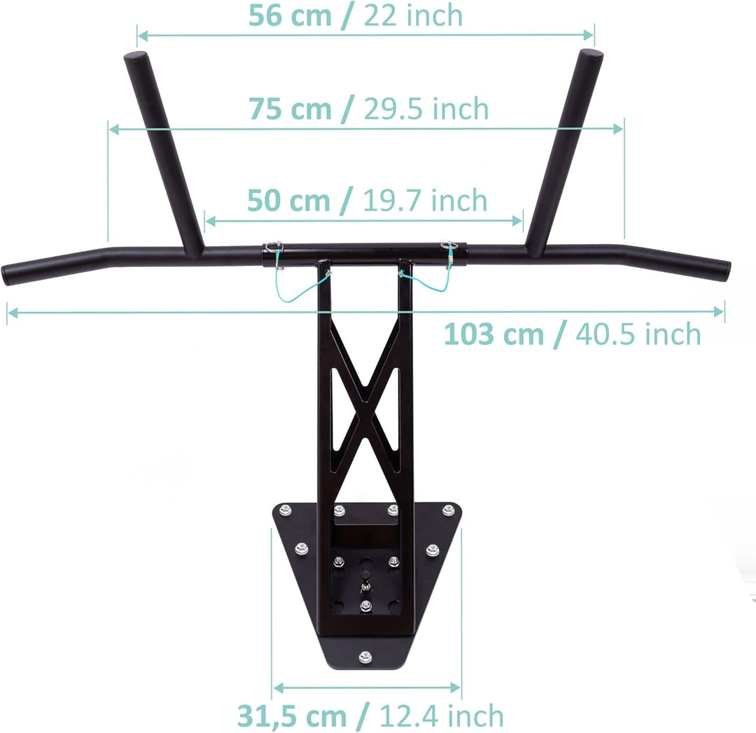 PULLUP & DIP Premium Klimmzugstange und Dip Stange, Mobil für Wand und Befestigung an Baum & Pfosten