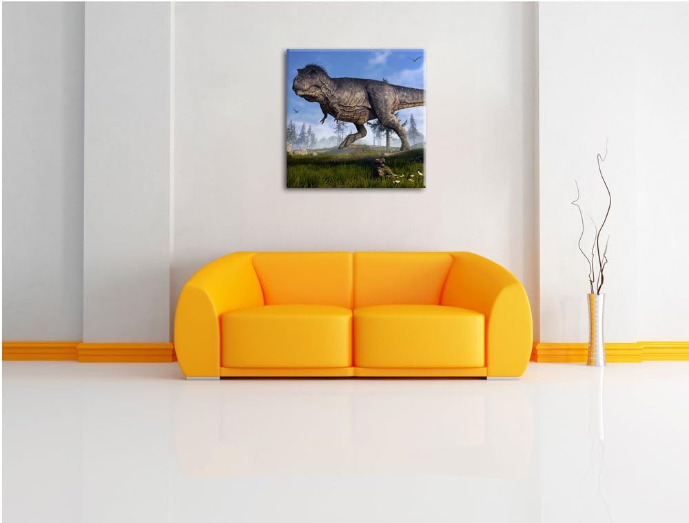 Pixxprint T-Rex Dinosaurier in der Natur als Leinwandbild Quadratisch/Grösse: 70x70 / Wandbild/Kunst