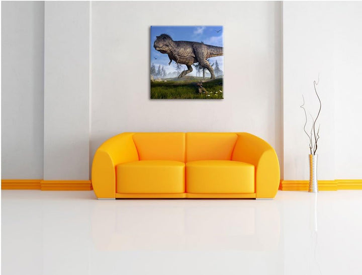 Pixxprint T-Rex Dinosaurier in der Natur als Leinwandbild Quadratisch/Grösse: 70x70 / Wandbild/Kunst