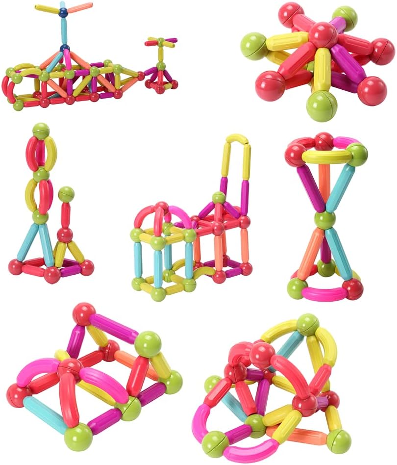 ROUSKY Magnetische Spielzeugbausteine Set,Magnet Building Sticks Set, Bausteine Fliesen, STEM Stapel