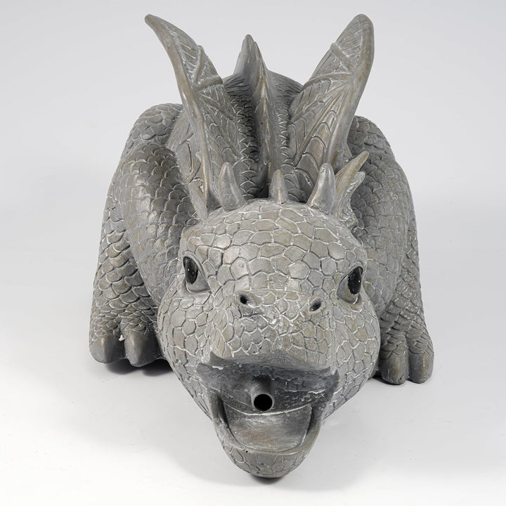 Wasserspeier Figur Drache Grisu aus Kunststein - (L x B x H): ca. 400 x 215 x 200 mm - Schlauchansch
