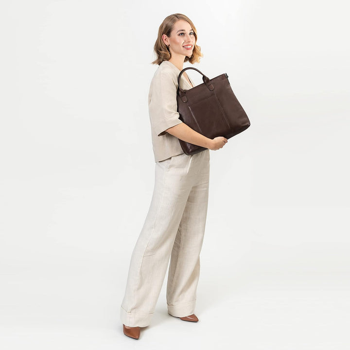 Memphis Damen/Herren Leder Handtasche | Henkeltasche mit Laptopfach und abnehm-& längenverstellbarem