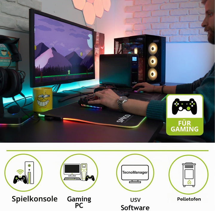 Tecnoware Power Systems - UPS EXA PLUS 1000 , Unterbrechungsfreie Stromversorgung für Gaming-PCs und