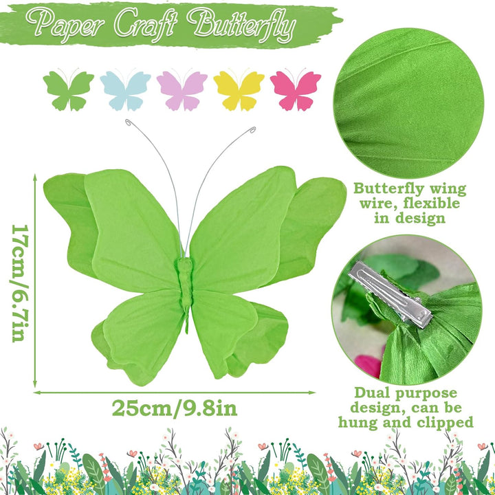 Easy Joy 6 Stück 3D Papier Schmetterling Deko,Schmetterling mit Befestigungsclip,Bunte Falter Sommer