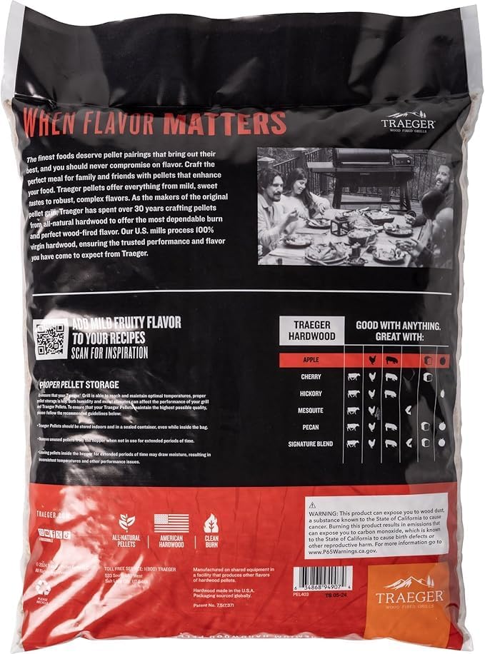 Traeger Grills Apple 100% Naturholzpellets für Smoker und Pelletgrills, BBQ, Backen, Braten und Gril