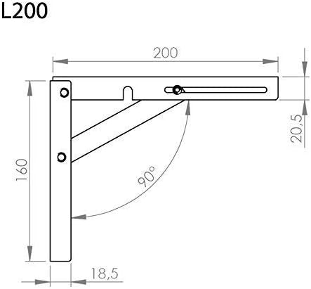 2 Stück SO-TECH® Klappkonsole Profi-Nr.1 L200 Länge: 200 mm/Höhe 160 mm Edelstahloptik matt (satin)