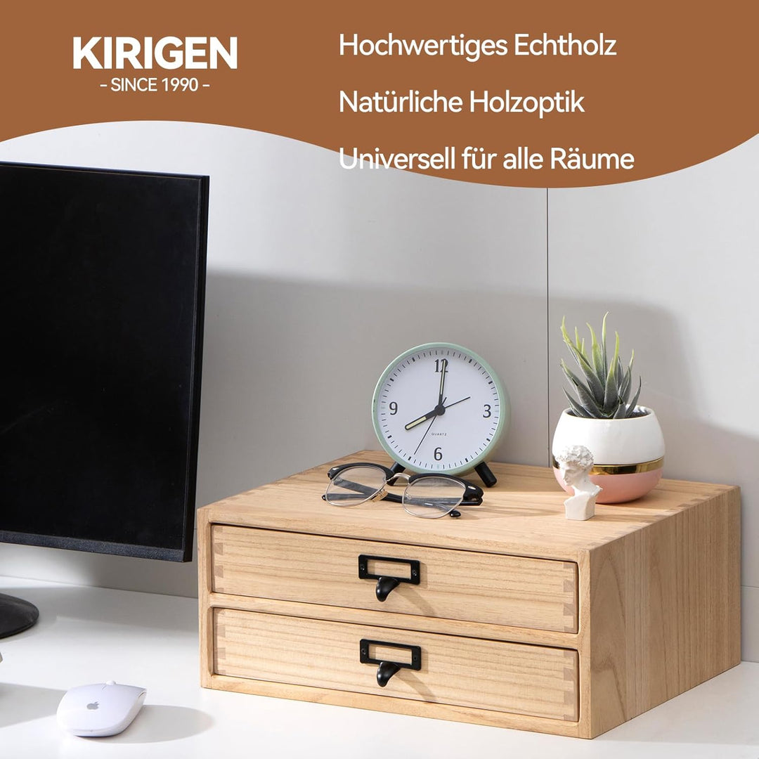 KIRIGEN Bürokommode aus Holz mit 2 Schubladen, flache Ausführung – Desktop-Dateiorganisation für Mas