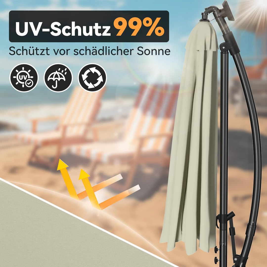 ACXIN Alu Sonnenschirme Ø350cm mit Solar LED Beleuchtung Ampelschirm mit Kurbelvorrichtung Höhenvers