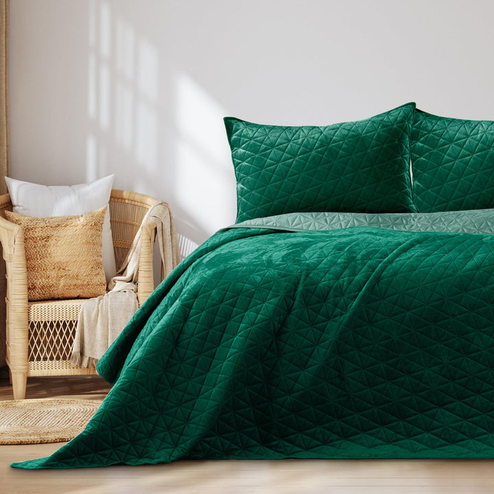 AmeliaHome Tagesdecke 260x280 cm grün zweiseitig Steppung Velvet Samt Laila Laila Grün 260x280 cm, L