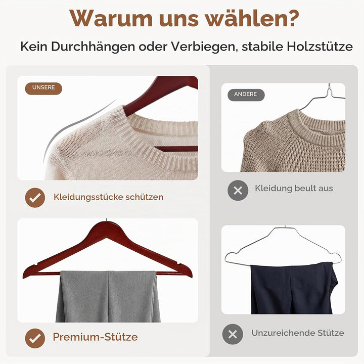 StorageWorks Kleiderbügel Holz, 20er-Pack Kleiderbügel für Kleiderschrank, glatter Kleiderbügel aus