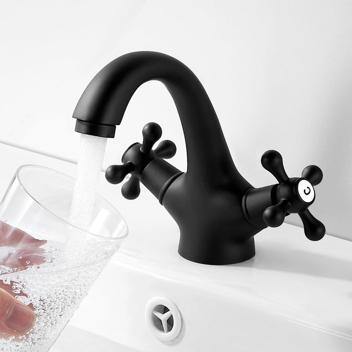 Wasserhahn Bad Schwarz, Waschtischarmatur Retro Zwei Griffe, Armaturen Bad Vintage, Waschtischarmatu