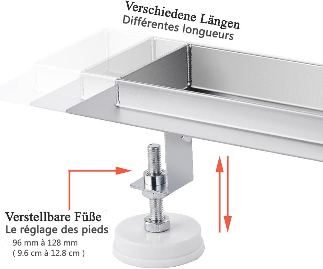 Duschrinne 100 cm Komplettset, Edelstahl Ablaufrinne, Extra flache befliesbare Duschrinne mit Haarsi