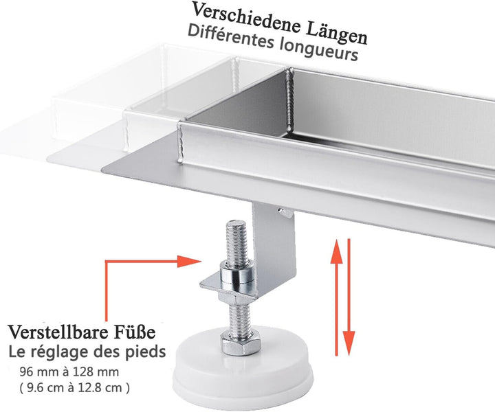 Duschrinne 100 cm Komplettset, Edelstahl Ablaufrinne, Extra flache befliesbare Duschrinne mit Haarsi
