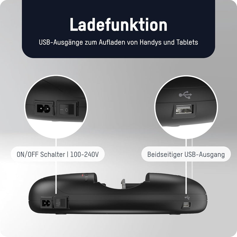 ANSMANN Energy 16 Plus Akku Ladegerät - Ladestation für AAA, AA, C, D, 9V E-Block & USB - Schnelllad