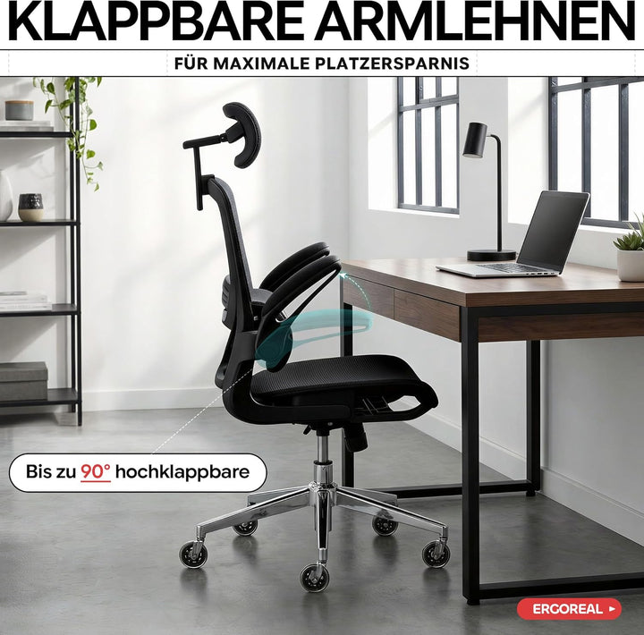 Schreibtischstuhl Ergonomischer Bürostuhl mit 150kg Tragkraft, verstellbaren Armlehnen, dynamischer