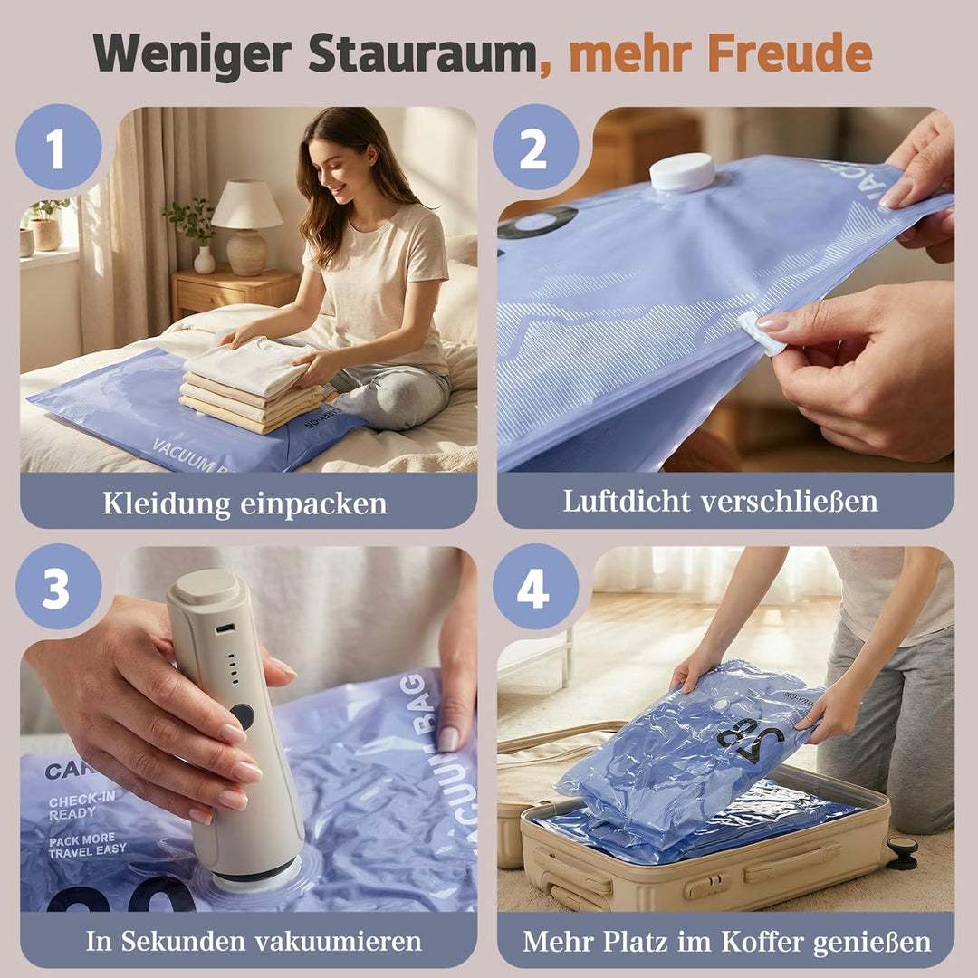 Vakuumbeutel für Kleidung mit Kabelloser Vakuumpumpe in Grau, 12 Stück Wiederverwendbare Vakuumierbe