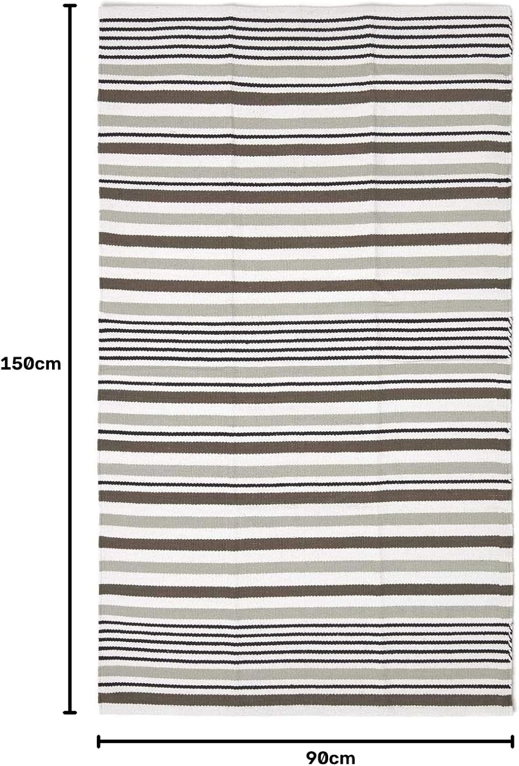 Homescapes grau gestreifter Teppich/Bettvorleger 90 x 150 cm aus 100% Baumwolle, klassischer Streife