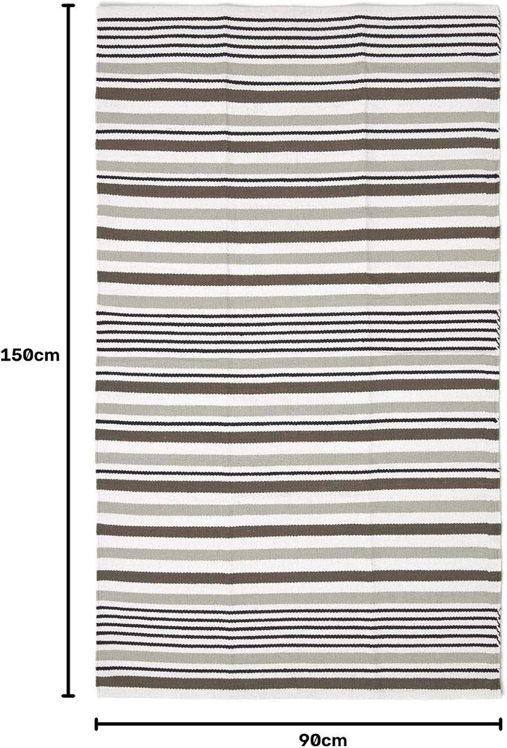 Homescapes grau gestreifter Teppich/Bettvorleger 90 x 150 cm aus 100% Baumwolle, klassischer Streife