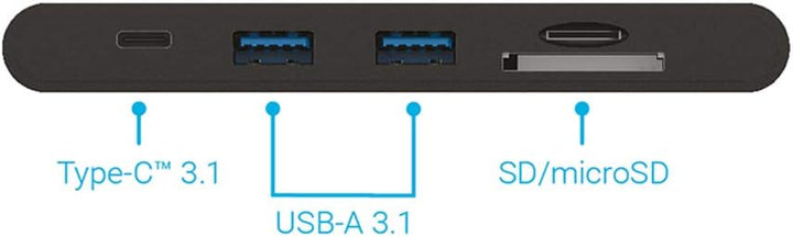 PNY All-In-One USB-C Mini Docking Station mit integriertem USB-C-Kabel mit 2xUSB-C, 2xUSB-A 3.1, 1xH