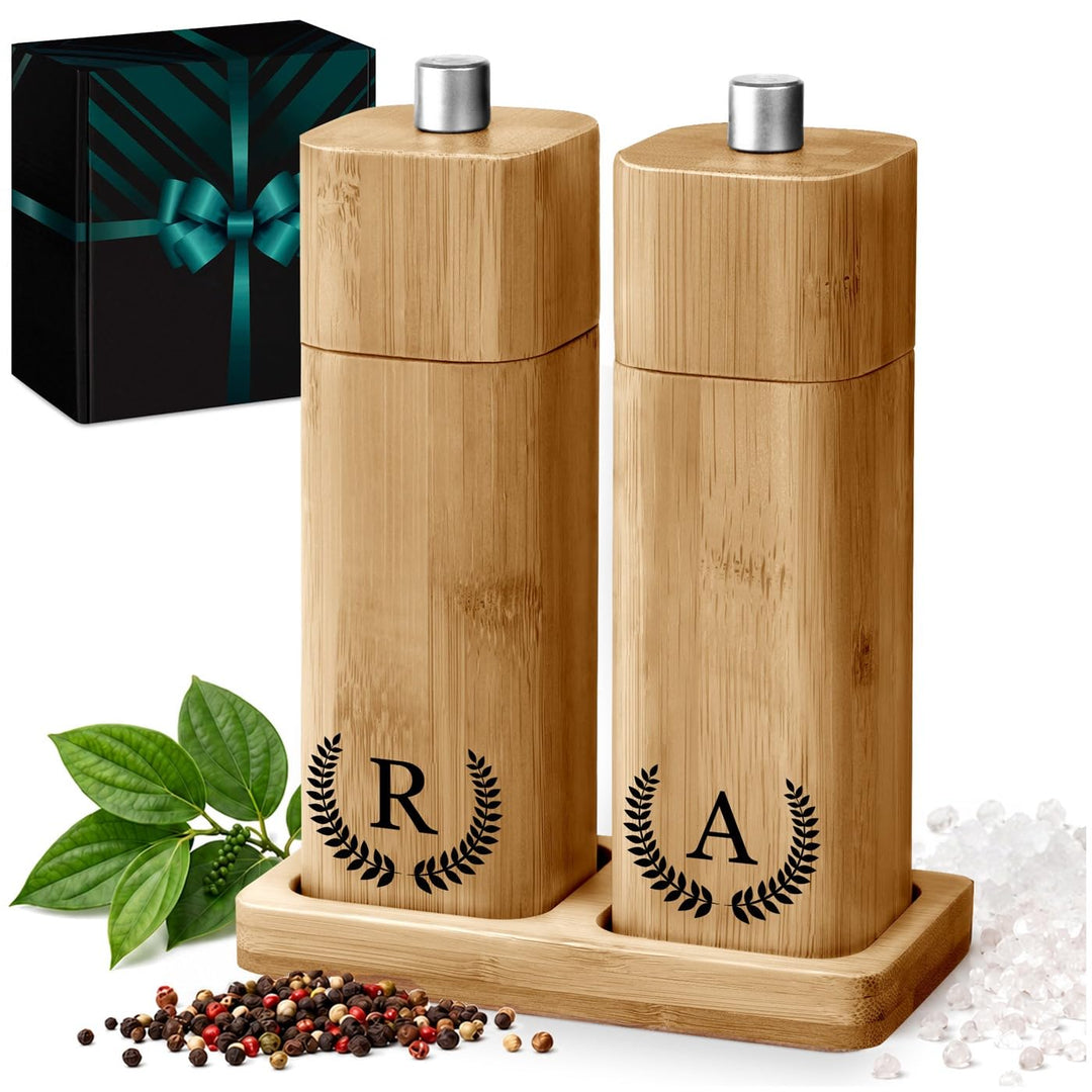 Maverton Bambus Salz und Pfeffermühle mit Aufdruck - Hochzeitsgeschenke für Brautpaar - personalisie