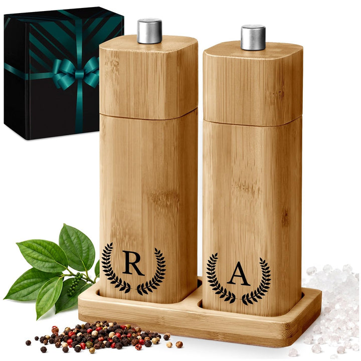 Maverton Bambus Salz und Pfeffermühle mit Aufdruck - Hochzeitsgeschenke für Brautpaar - personalisie