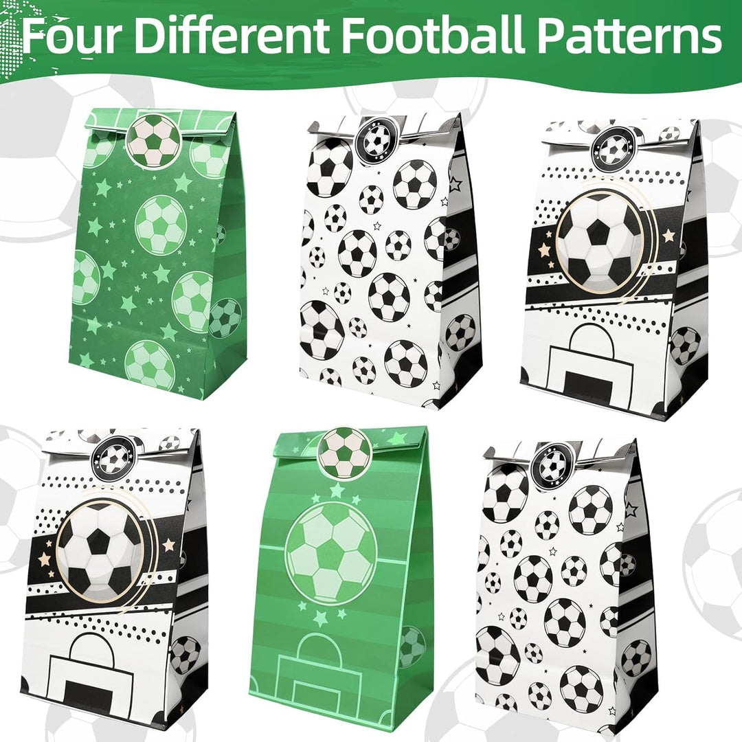JOYSKY 24 Stück Fussball-Papiertüten mit 27 Aufklebern 4 Muster für Kinder-Weihnachten Halloween Geb